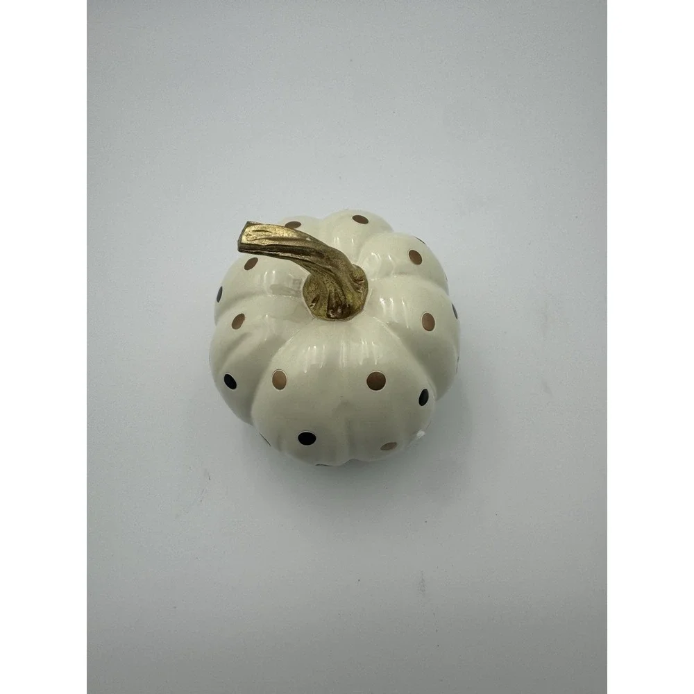 NEW MacKenzie-Childs Dotty Pumpkin Ivory Large Fall Harvest Decor NIB 35509-035